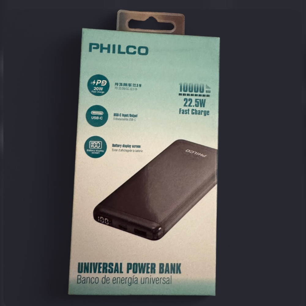 Black 10000mAh USB-C Power Bank with 22.5W Fast Charge